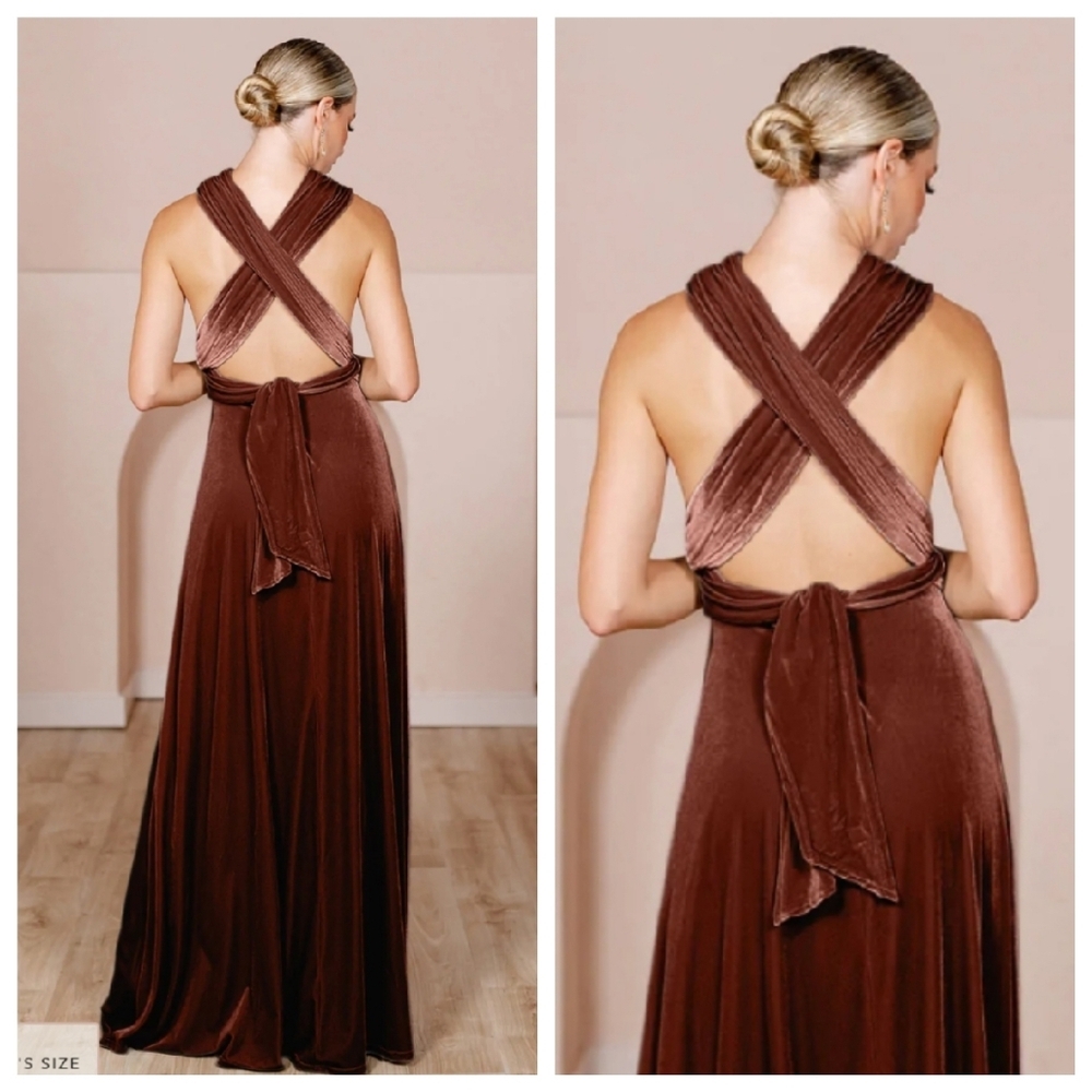 Revelry Micah Terracotta Velvet Convertible Gown Maxi Dress